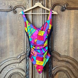 Vintage Rose Marie Reid One Piece NeoMax Swim 80s Patterned Swimsuit